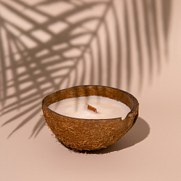 Свеча в кокосе на соевом воске "Кожа и пион"
