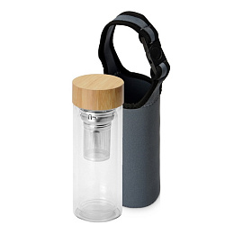 Стеклянный термос с ситечком в чехле