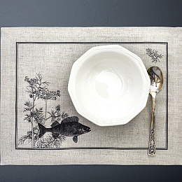 Салфетка подтарельная "Лето в деревне" (рыба) полулен 33х43